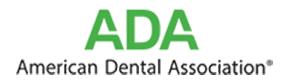 The image displays a logo with the acronym ADA in white text against a green background, followed by the words American Dental Association in smaller font below it.