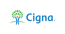 The image displays a logo with the text Cigna prominently featured, accompanied by a graphic element resembling a stylized tree with a leafy top and a simple blue background that suggests a corporate identity.