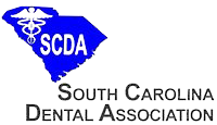 The image displays a logo with text elements. It features a stylized map of South Carolina with the letters SCDA prominently displayed, followed by the words SOUTH CAROLINA DENTAL ASSOCIATION.